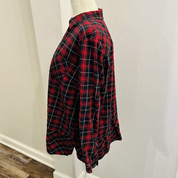 J. Jill Shirt Women’s Med Petite Plaid Red Black Long Sleeve Tunic (A0129) - Picture 3 of 5